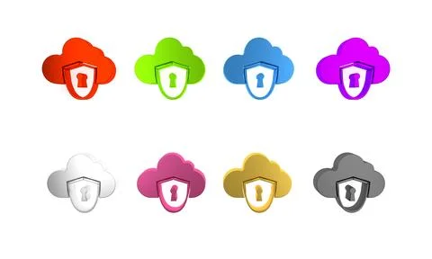 Colorful Cloud and shield icon isolated on white background. Cloud storage .. イラスト素材