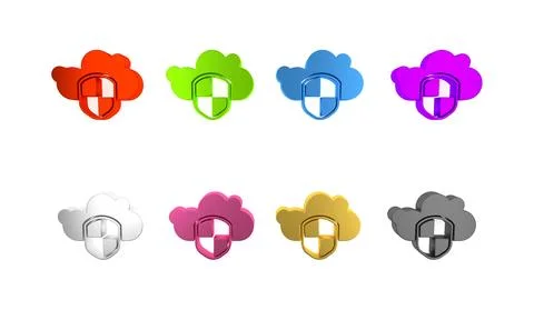 Colorful Cloud and shield icon isolated on white background. Cloud storage .. 库存插图