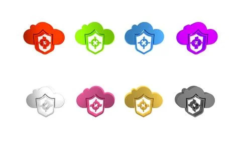 Colorful Cloud and shield icon isolated on white background. Cloud storage .. Stock Illustration