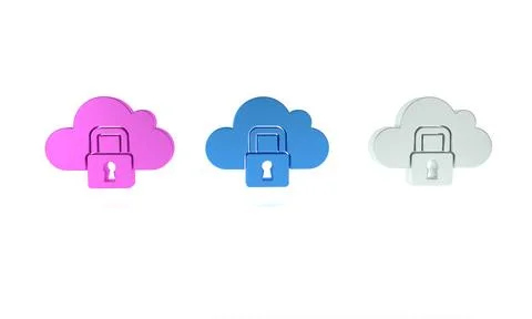 Colorful Cloud computing lock icon isolated on white background. Security, .. Stock Illustration