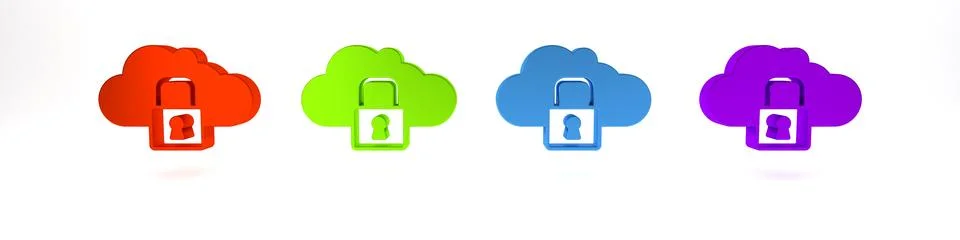 Colorful Cloud computing lock icon isolated on white background. Security, .. 스톡 일러스트
