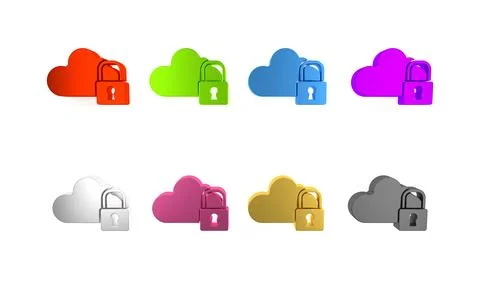 Colorful Cloud computing lock icon isolated on white background. Security, .. Stock Illustration