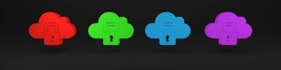 Colorful Cloud computing lock icon isolated on black background. Security, .. Stock Illustration