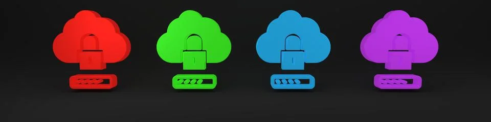 Colorful Cloud computing lock icon isolated on black background. Security, .. Stock Illustration