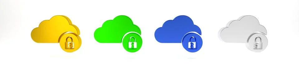 Colorful Cloud computing lock icon isolated on white background. Security, .. Stock Photos