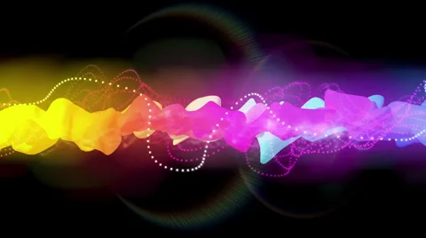 Colorful cloud of dots and bright cloth fluctuate on black, 3D, looping Stock Footage 65024136