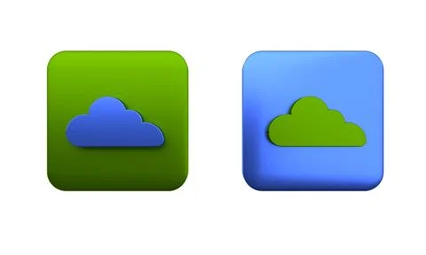 Colorful Cloud icon isolated on white background. Square button. 3D render .. Stockillustratie