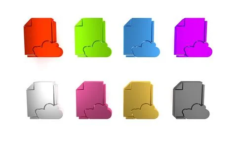 Colorful Cloud storage text document icon isolated on white background. Min.. Stock Illustration
