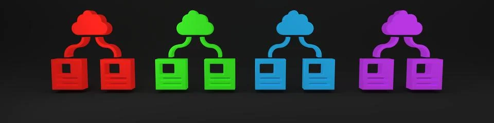 Colorful Cloud technology data transfer and storage icon isolated on black .. Stock Illustration