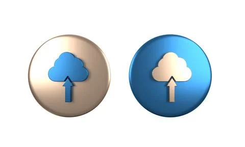 Colorful Cloud upload icon isolated on white background. Circle button. 3D .. Illustrazione stock