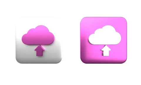 Colorful Cloud upload icon isolated on white background. Square button. 3D .. Illustrazione stock