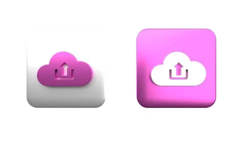 Colorful Cloud upload icon isolated on white background. Square button. 3D .. イラスト素材