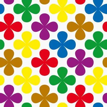 Colorful clover floral pattern with rounded petals on a seamless white backgr Illustrazione stock