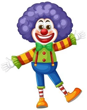 Colorful Clown with Purple Afro and Striped Outfit Stock Illustration