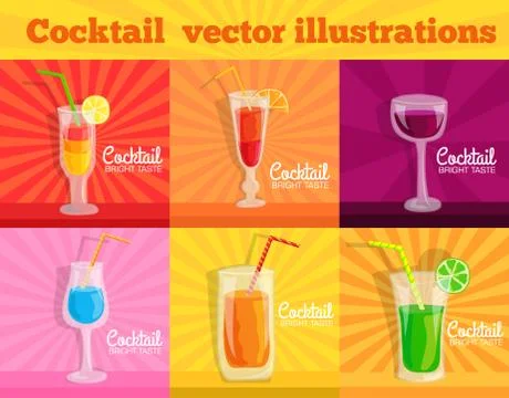 Colorful coctail vector illustration background concept Stock Illustration