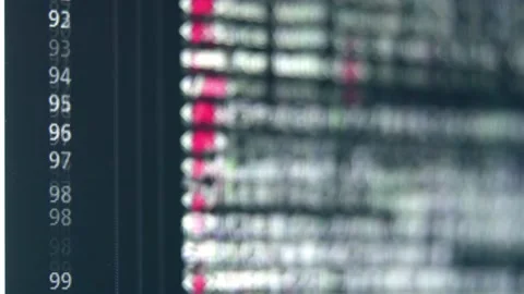 Colorful code being scrolled on computer screen. Coding in 5G era. Stock Footage 158370391