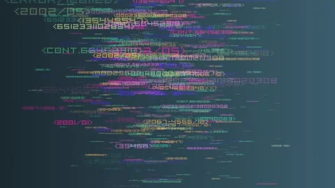 Colorful code matrix with error messages on dark background Stock Footage 328009273
