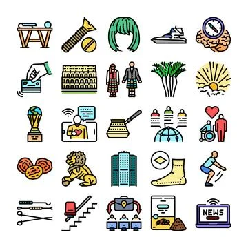 Colorful collection of diverse objects and concepts set Stock Illustration