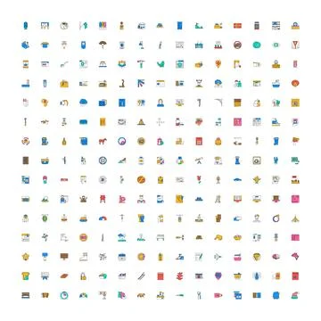 Colorful collection of diverse universal flat line icons 스톡 일러스트