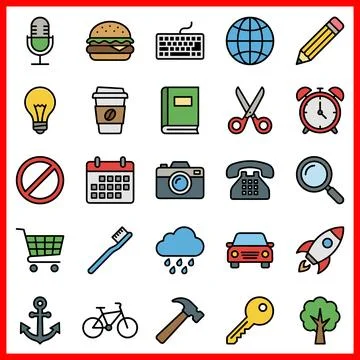 Colorful Collection of Everyday Objects and Icons. 库存插图