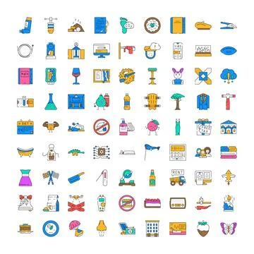 Colorful collection of miscellaneous objects and symbols Stock Illustration
