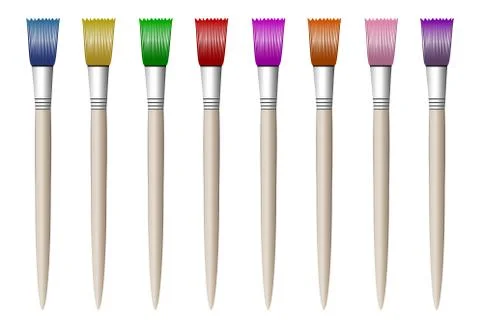 Colorful colored brushes for drawing, simple, isolated in white frame. Vector Stock Illustration