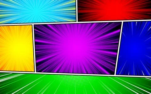 Colorful comic background in pop art style. Rays, radial, halftone, dot eff.. Illustrazione stock