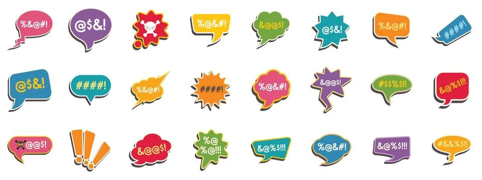 Colorful comic book speech bubbles expressing various emotions and reactions Stock Illustration