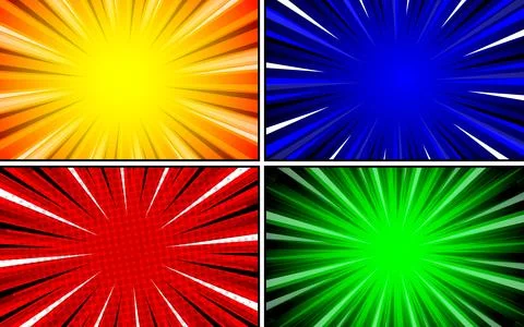 Colorful comic concept with slash effect and radial halftone rays. Vector i.. Stock Illustration