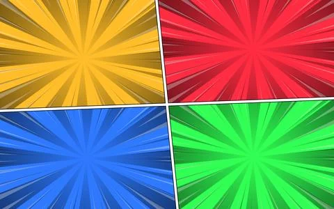 Colorful comic concept with slash effect and radial halftone rays. Vector i.. Stockillustratie