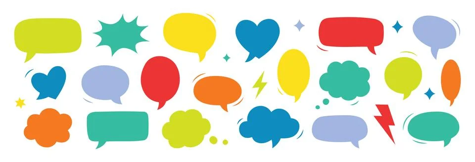 Colorful comic speech bubbles collection. Multicolor doodle talk balloons set Stock Illustration