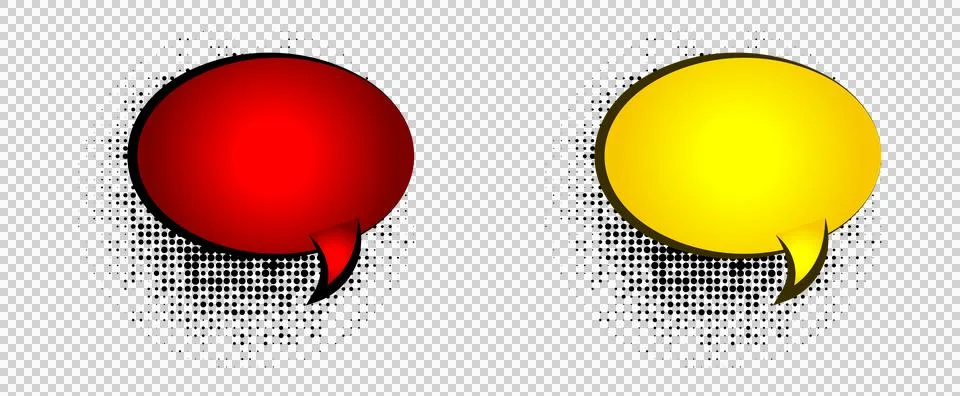 Colorful comic speech bubbles in red and yellow on dotted halftone backgrou.. Stock Illustration
