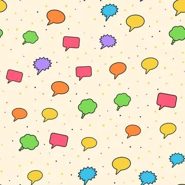 Colorful comic speech bubbles seamless pattern with thought clouds, bursts and Stock Illustration