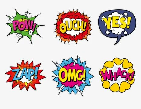 Colorful comic speech bubbles with sounds Stock-Illustration