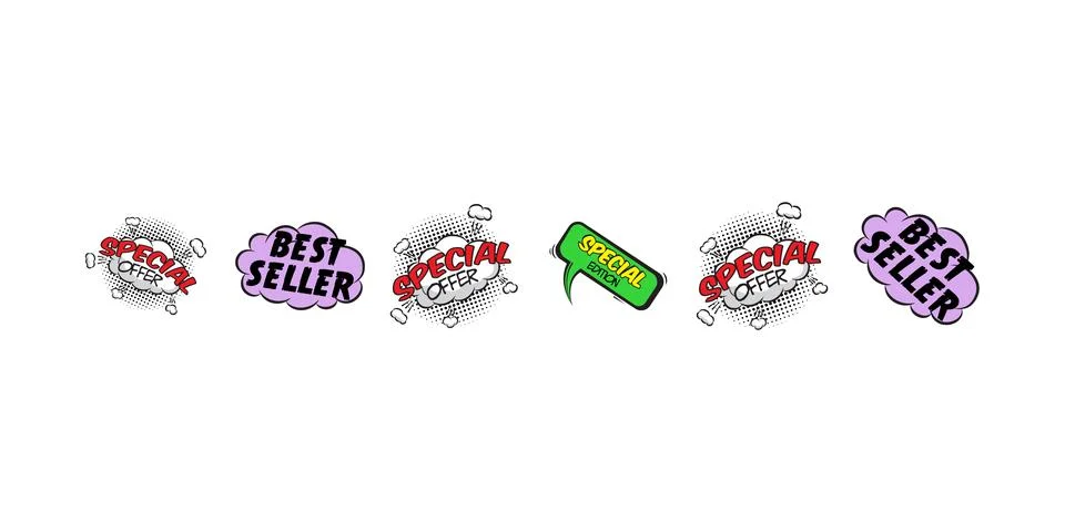 Colorful comic style speech bubble illustration featuring best offer text in  Stock Illustration