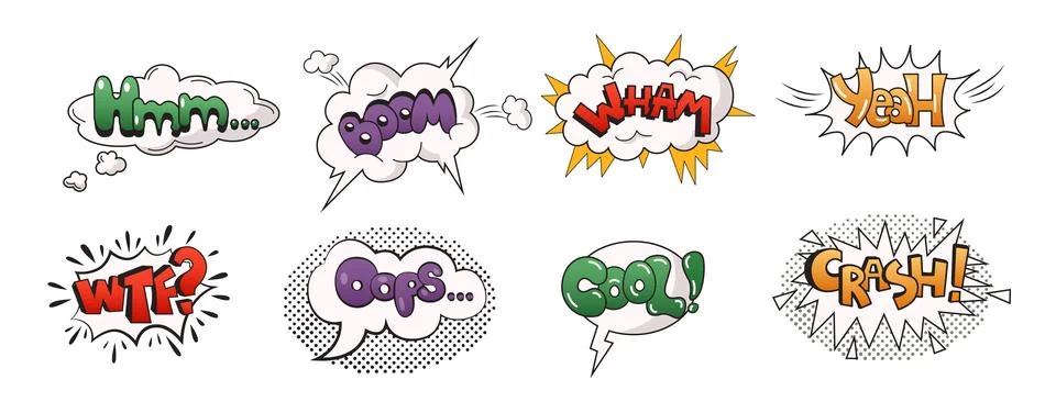 Colorful Comic Style Speech Bubbles with Expressions Stock Illustration