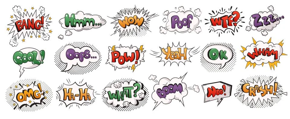 Colorful Comic Style Speech Bubbles with Expressions Stock Illustration