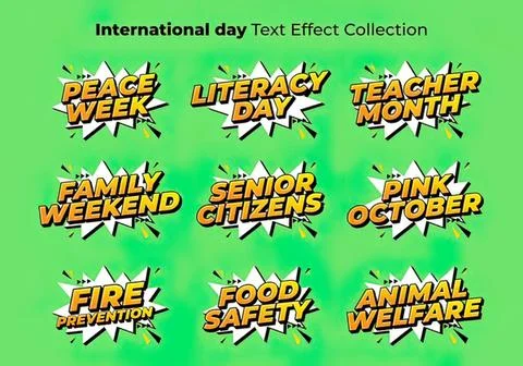 Colorful comic style text banners for international day events Stock Illustration