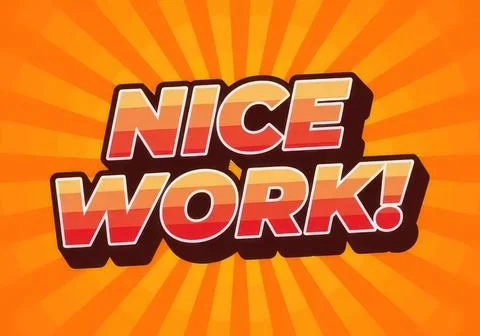 Colorful comic style text saying nice work with orange background Stockillustratie