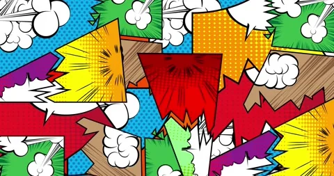 Colorful Comics Page From Orange Comic Book Clouds Background Stock-Footage 168954799