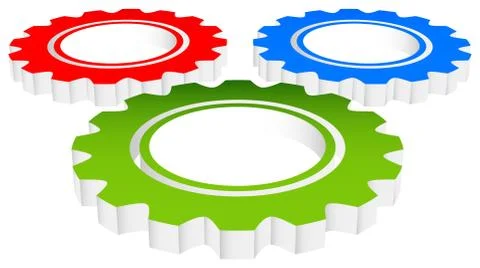 Colorful Composition of 3d Gears, cogwheels, gearwheels or cogs in perspectiv Stock Illustration