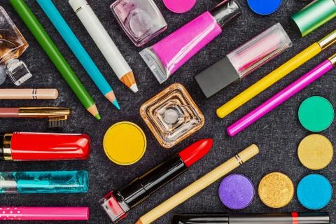 Colorful composition of decorative cosmetics Stock Photos