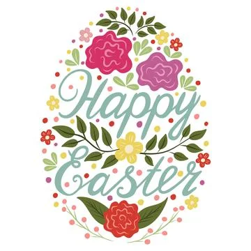 Colorful composition Happy Easter, inscribed in the shape of an egg. Stock Illustration