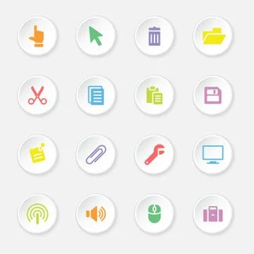 Colorful computer and technology flat icon set on circle button Stock Illustration