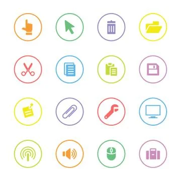 Colorful computer and technology flat icon set with circle frame Stock Illustration