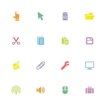 Colorful computer and technology simple flat icon set イラスト素材