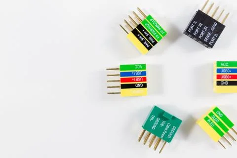 Colorful Computer  Connectors circular pattern on white closeup 스톡 사진