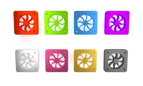 Colorful Computer cooler icon isolated on white background. PC hardware fan.. Illustrazione stock