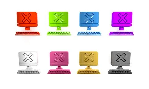 Colorful Computer with keyboard and x mark icon isolated on white backgroun.. Stock Illustration