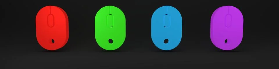Colorful Computer mouse icon isolated on black background. Optical with whe.. 스톡 일러스트